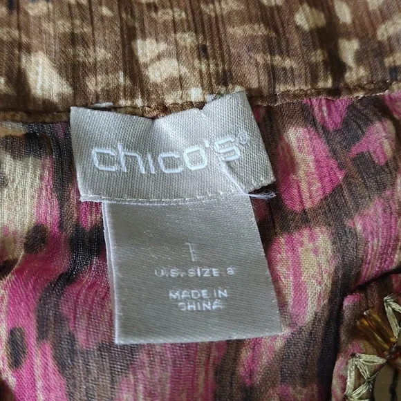 Chico's Women's Multicolor Abstract Embellished Tunic V-Neck 3/4 Sleeve Size 1 - Picture 8 of 9